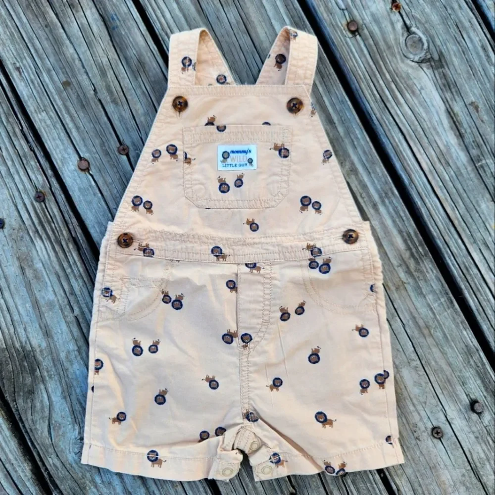 Carter's Baby boys Short Overalls Beige Tan Size 12 Months Adjustable with Snaps